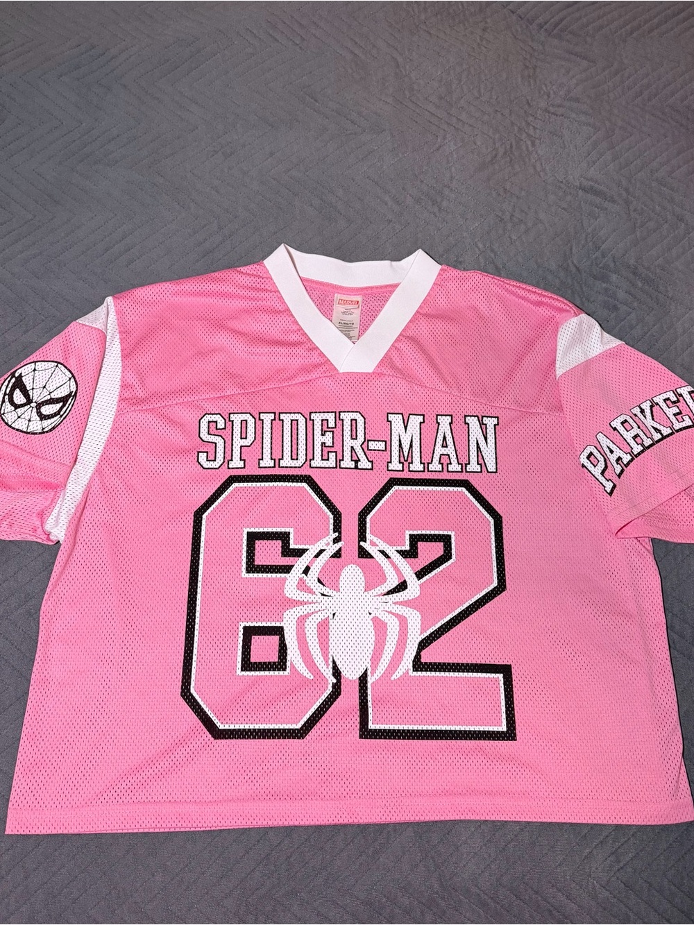 Women's Marvel Spider-Man Pink Mesh Athletic Jersey Top Sz XL